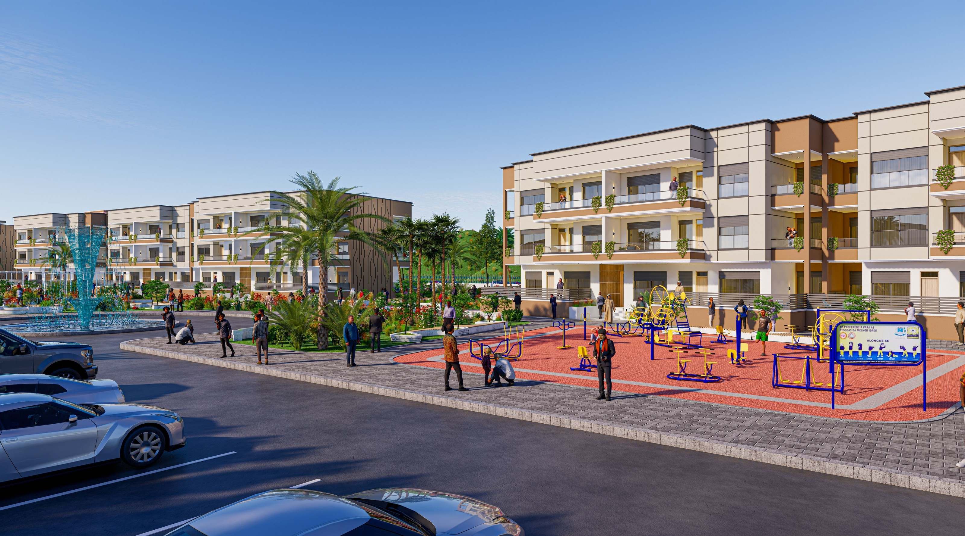 Un espace de sport en plein air au pied des immeubles.