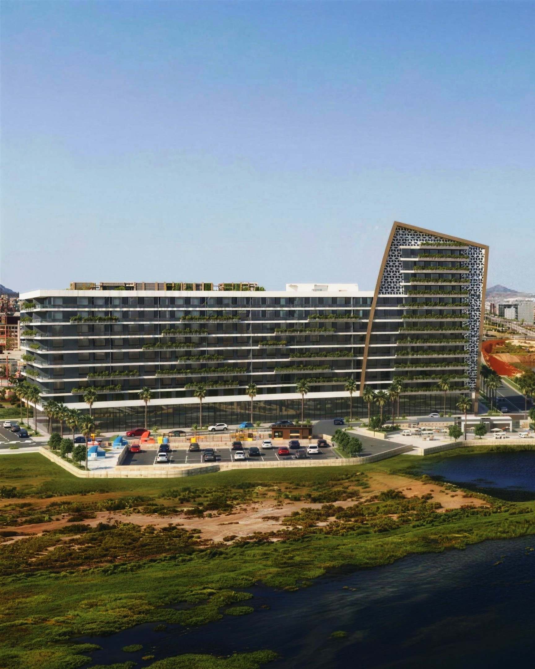 Un immeuble de Hay El Matar au bord du canal qui rejoint la lagune de Nador — perspective d’architecte.