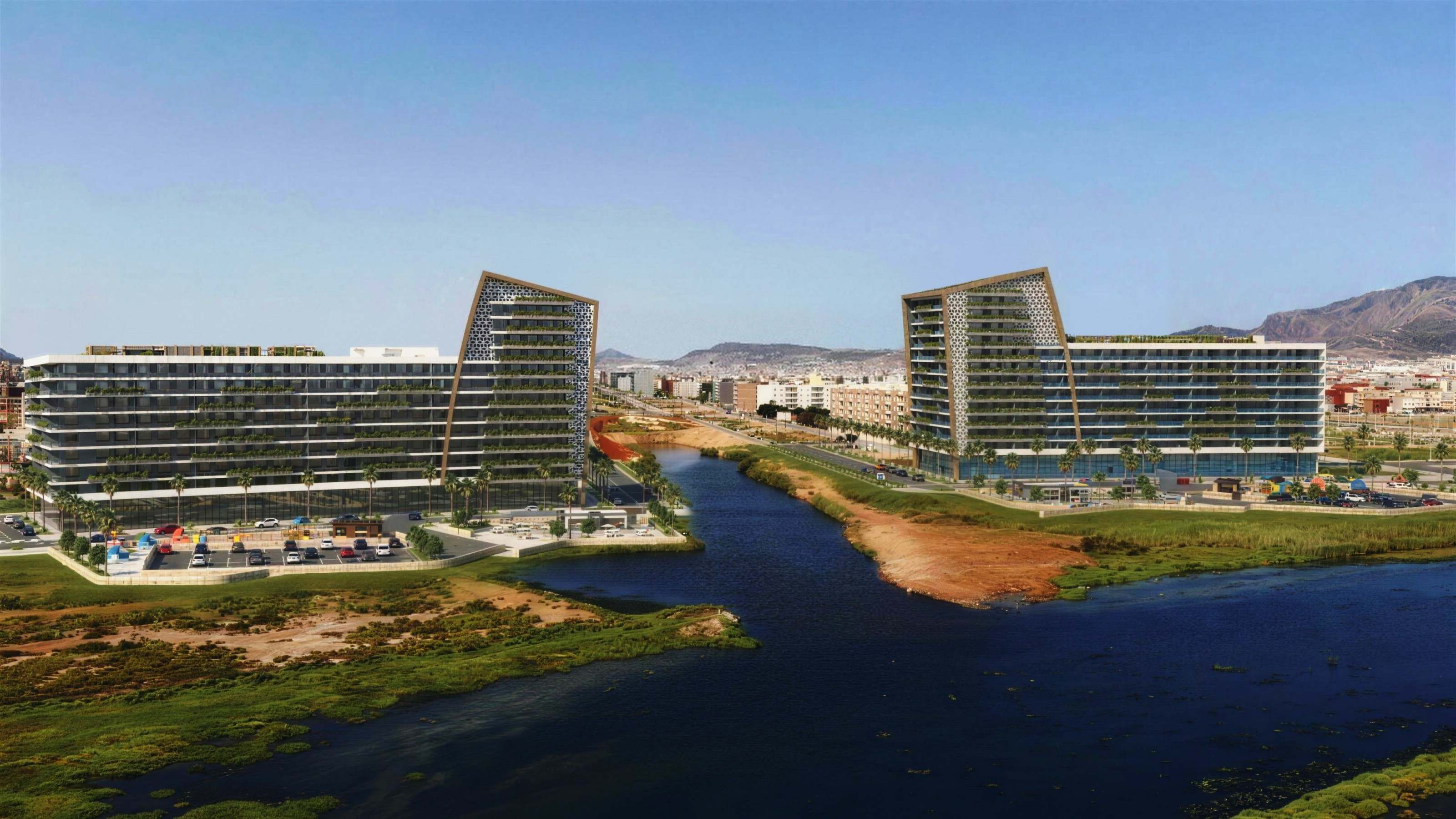 Les tours de Hay El Matar vues depuis l’autre rive — perspective d’architecte.