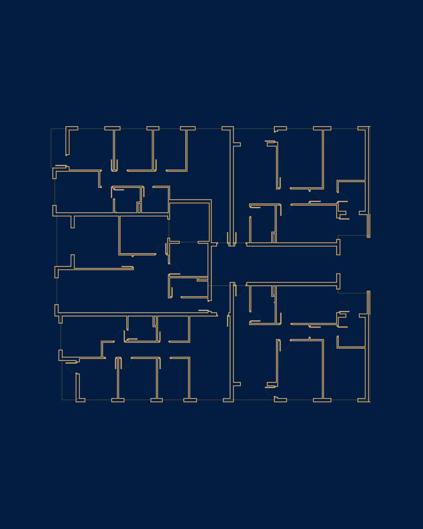 Nicid 1 : le plan de l’architecte, dessiné au trait doré sur fond bleu nuit.