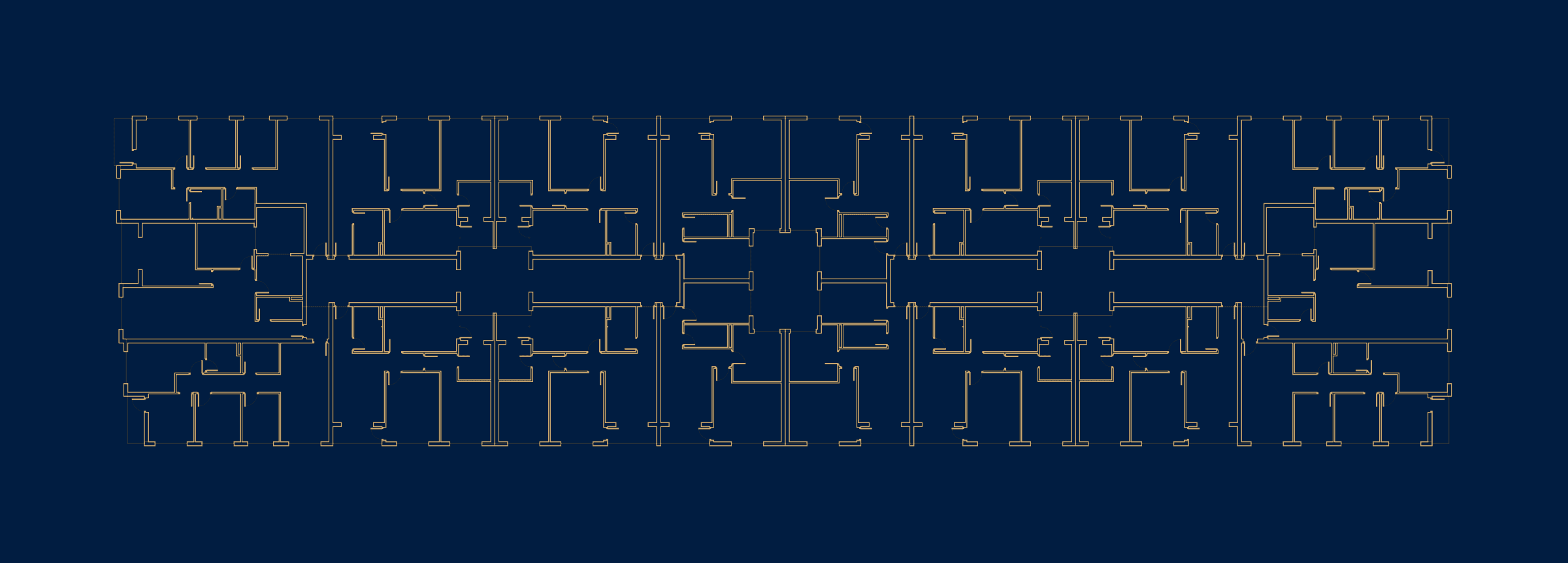 Plan de Nicid 1 dessiné au trait doré sur fond bleu nuit.